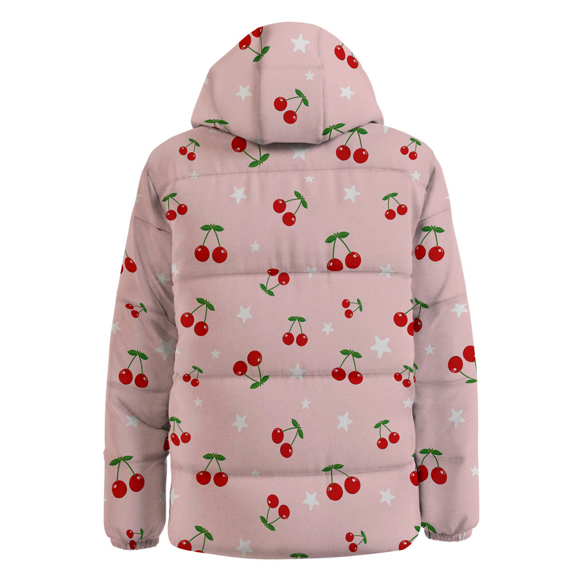 Cherry Pink Print Pattern Down Jacket-grizzshop