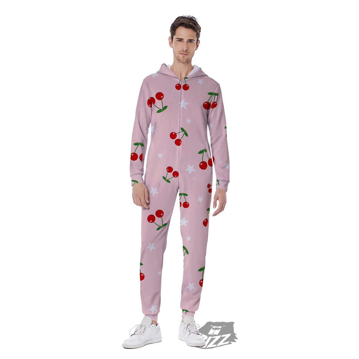 Cherry Pink Print Pattern Men's Jumpsuit-grizzshop
