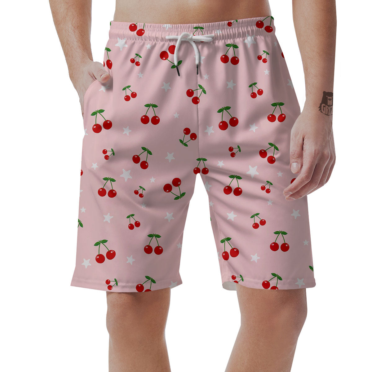 Cherry Pink Print Pattern Men's Shorts-grizzshop