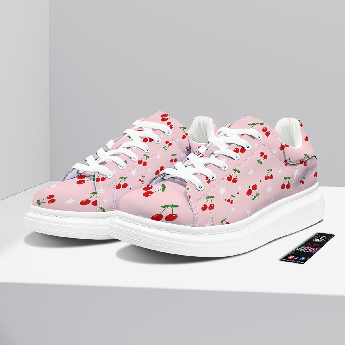 Cherry Pink Print Pattern Platform Shoes-grizzshop