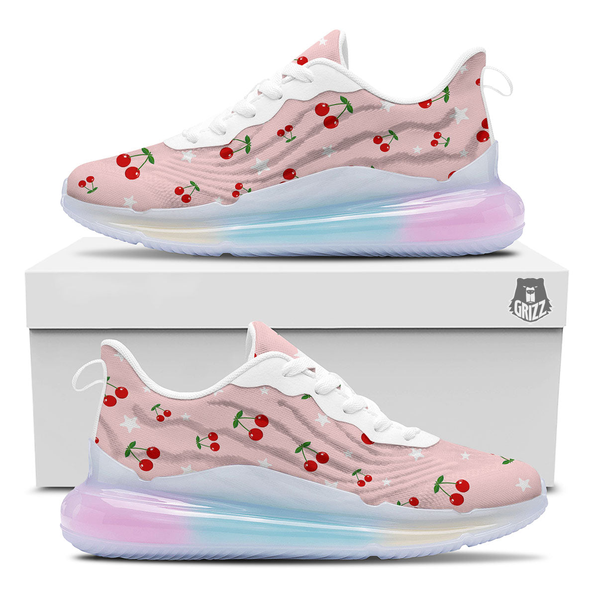 Cherry Pink Print Pattern Running Sneakers-grizzshop