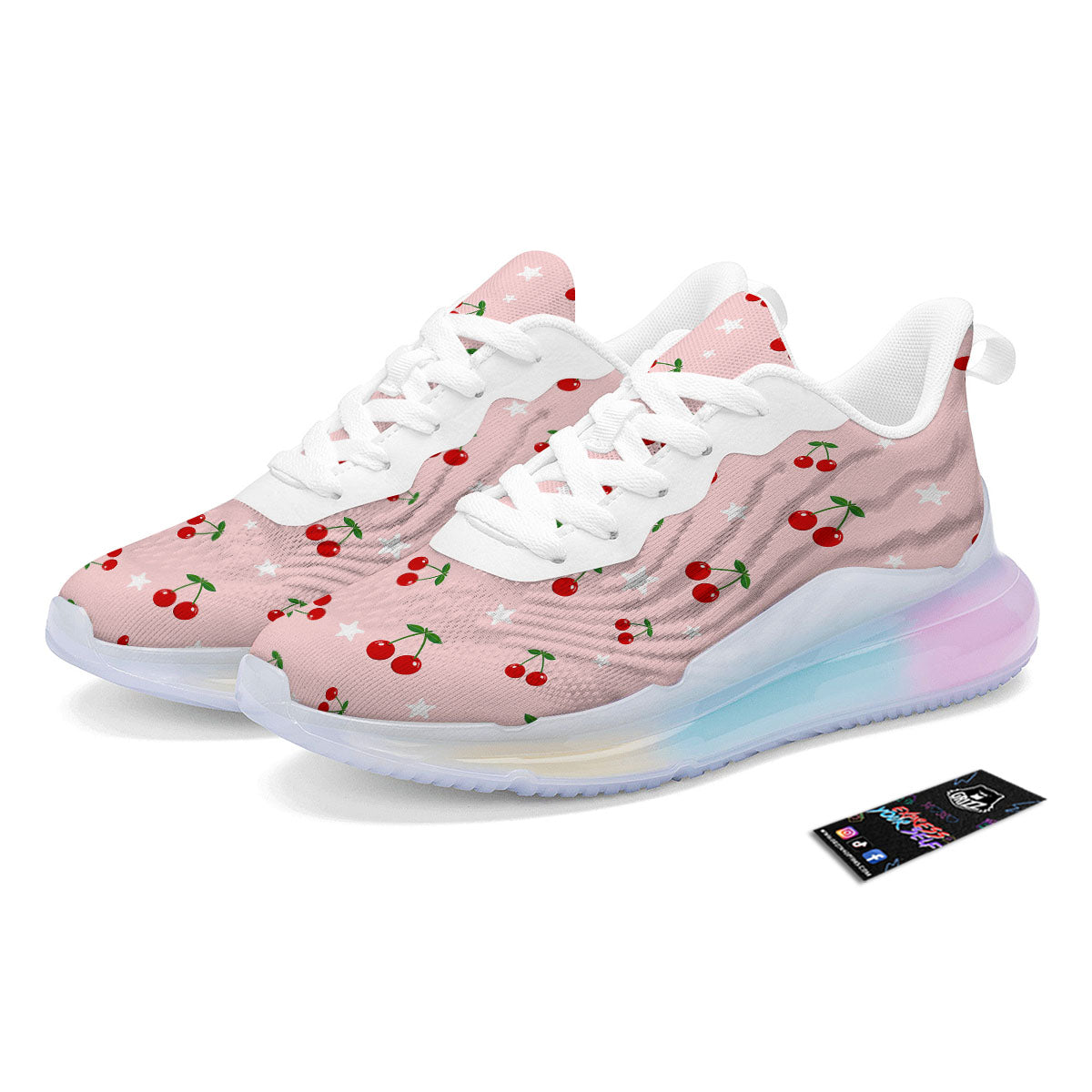 Cherry Pink Print Pattern Running Sneakers-grizzshop