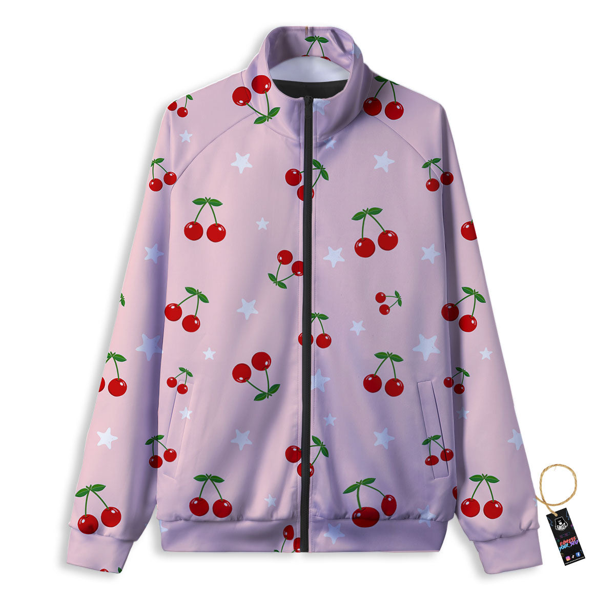 Cherry Pink Print Pattern Track Jacket-grizzshop