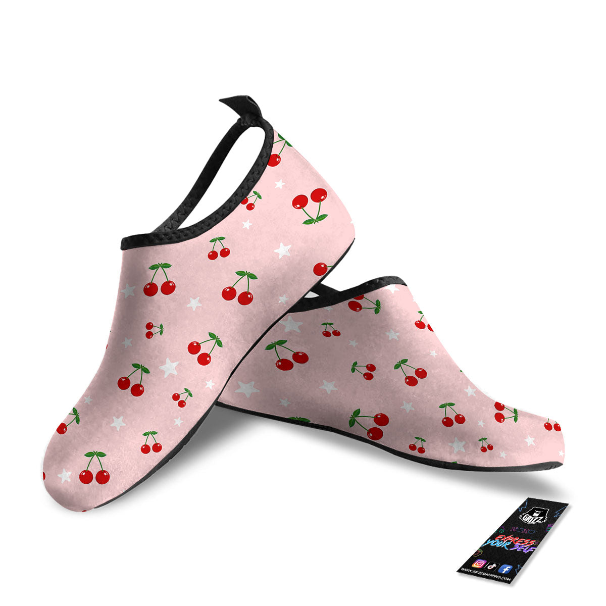 Cherry Pink Print Pattern Water Shoes-grizzshop