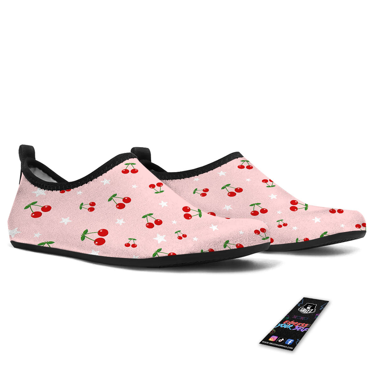 Cherry Pink Print Pattern Water Shoes-grizzshop