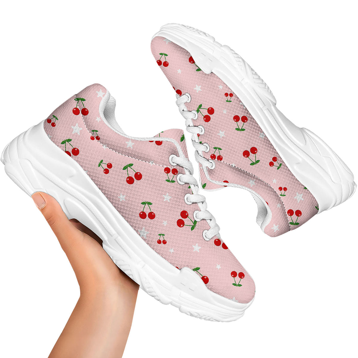 Cherry Pink Print Pattern White Chunky Shoes-grizzshop