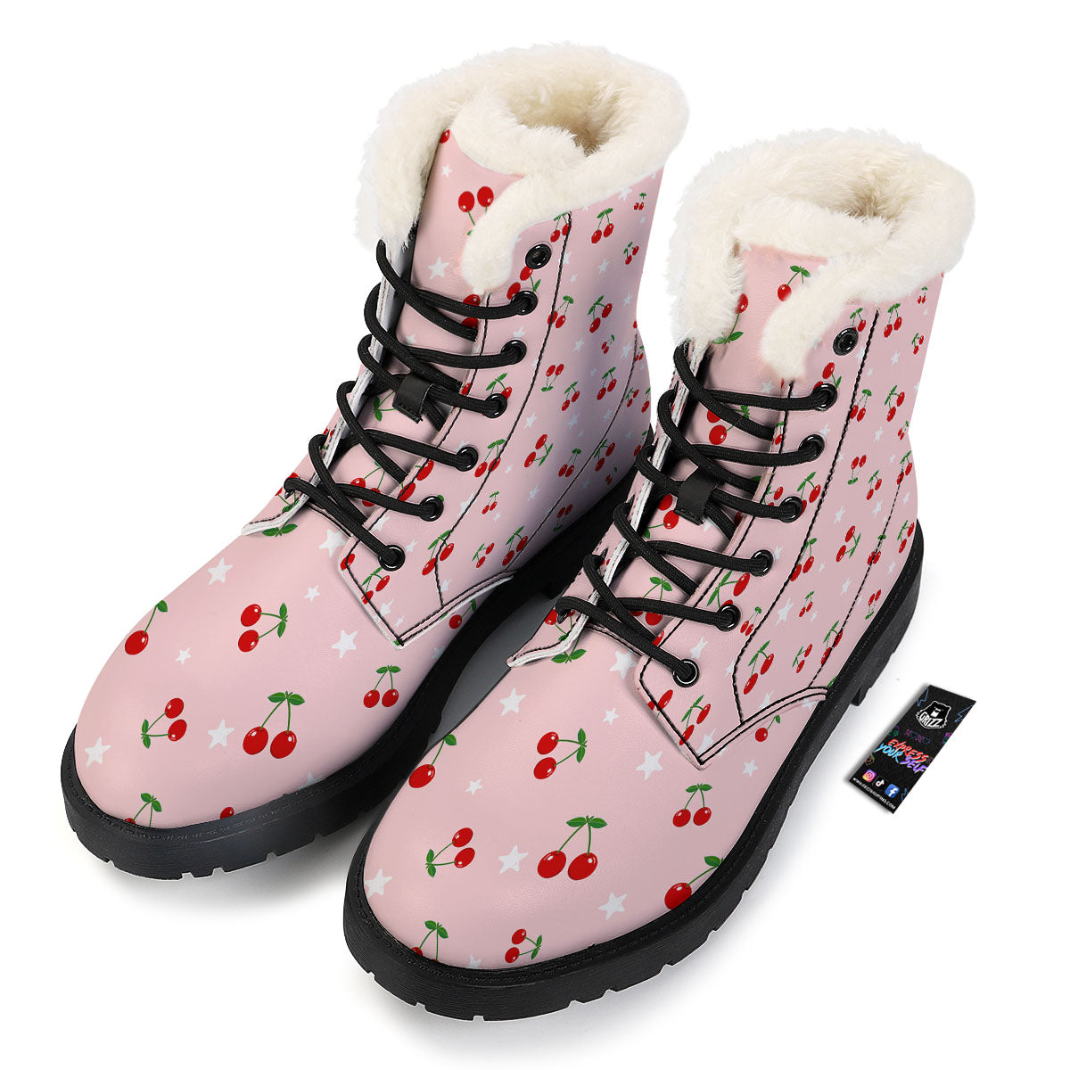 Cherry Pink Print Pattern Winter Boots-grizzshop