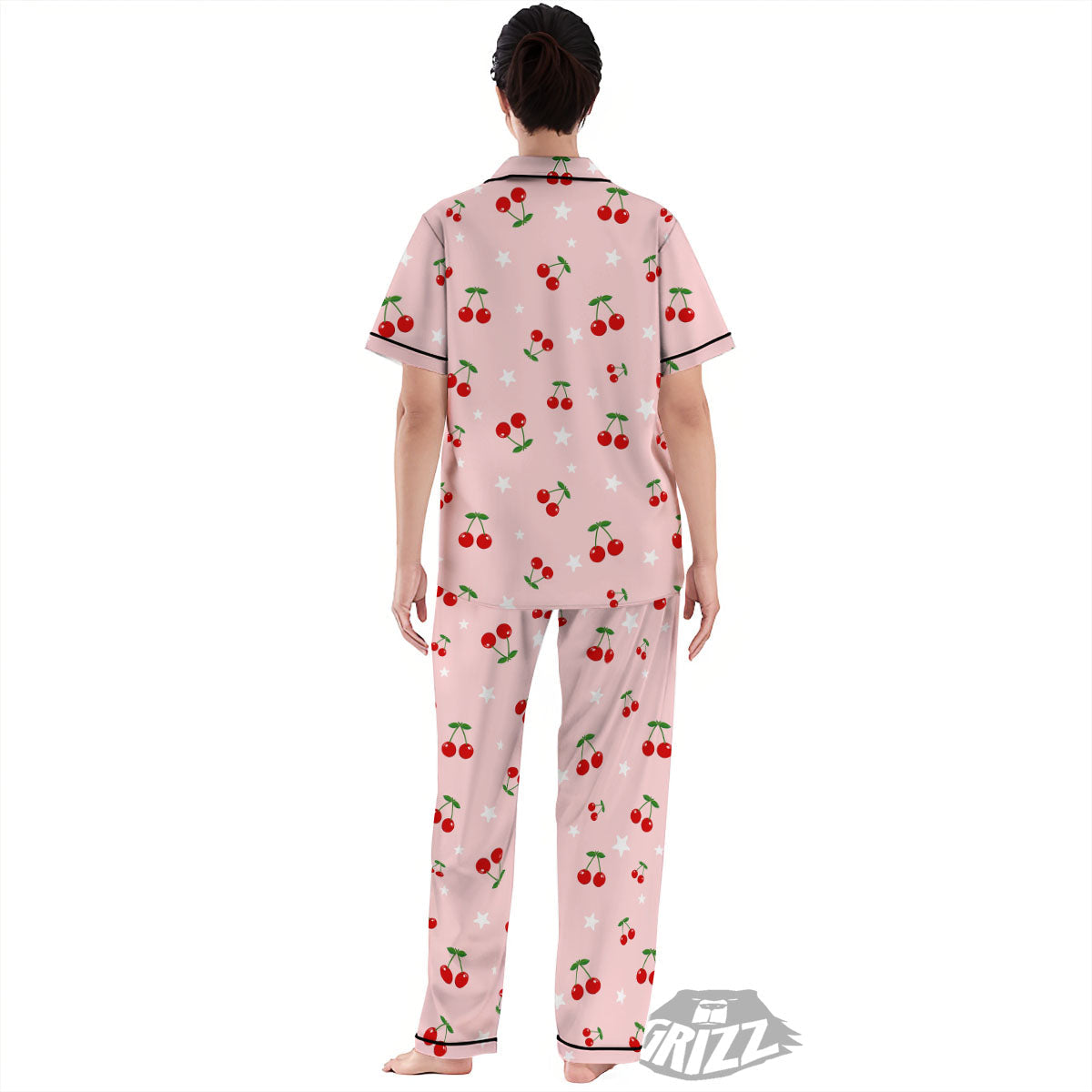 Cherry Pink Print Pattern Women's Pajamas Set-grizzshop