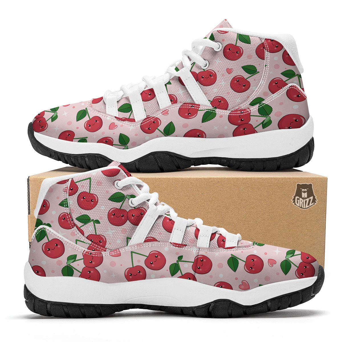 Cherry Print Pattern White Bball Shoes-grizzshop