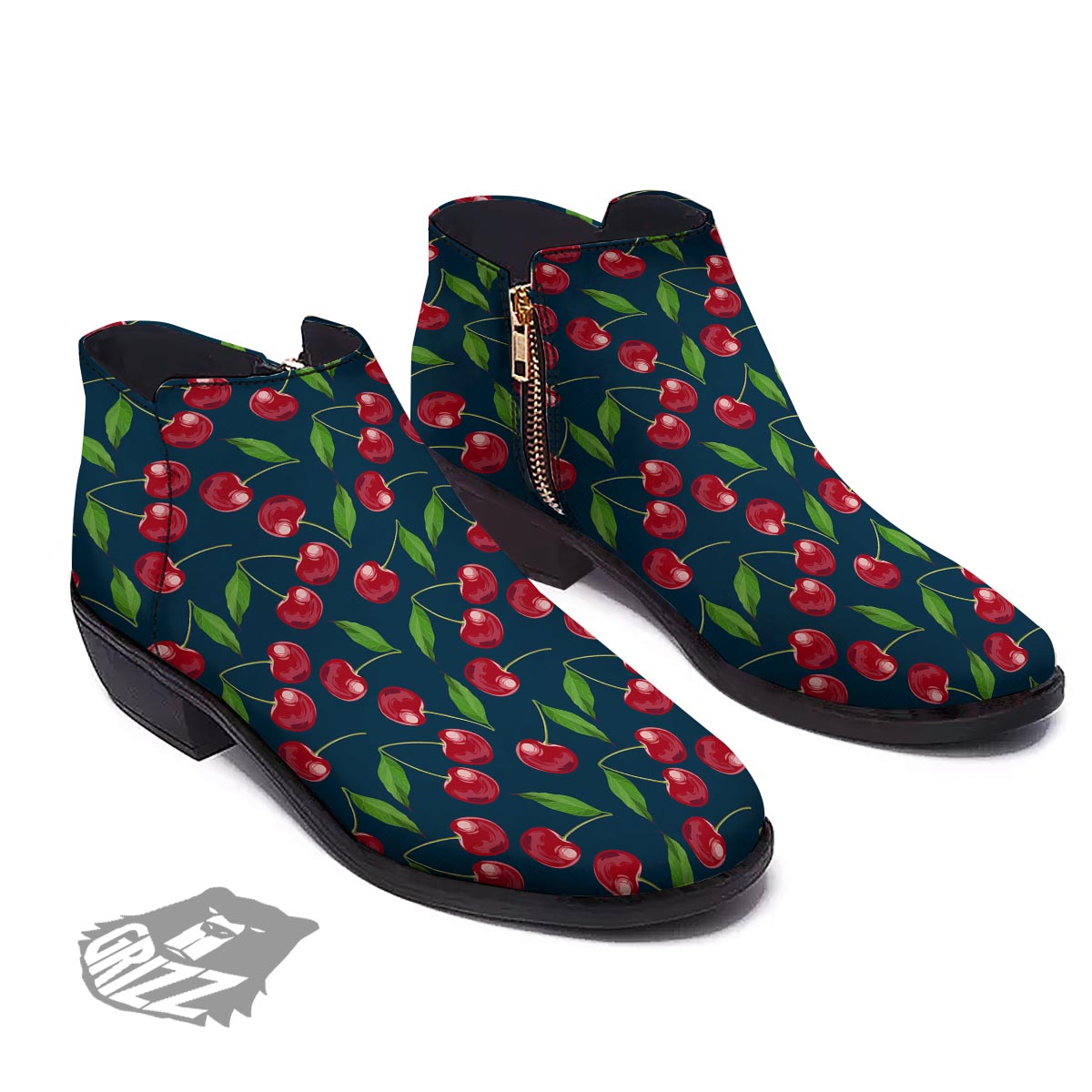 Cherry Red Print Pattern Ankle Boots-grizzshop