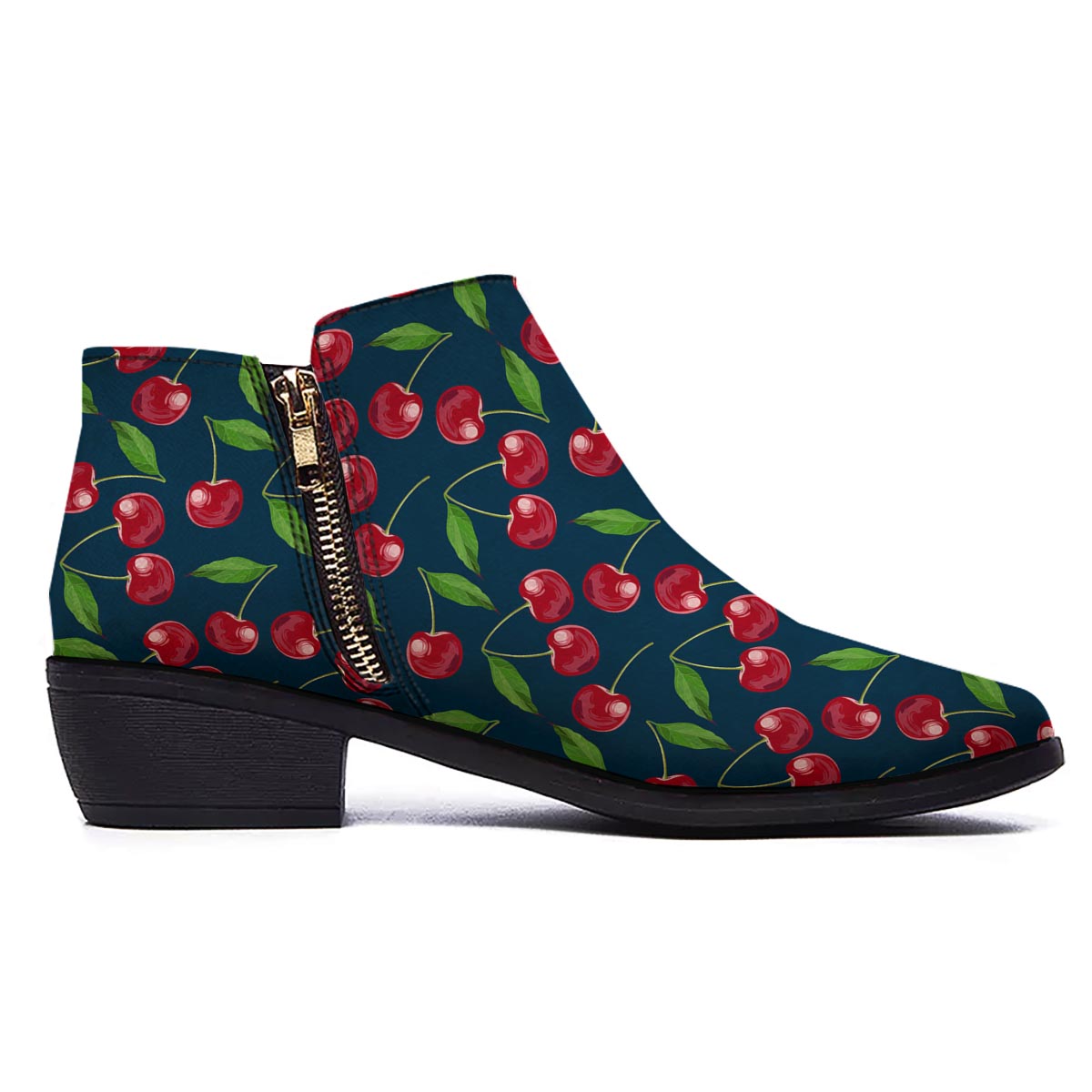 Cherry Red Print Pattern Ankle Boots-grizzshop