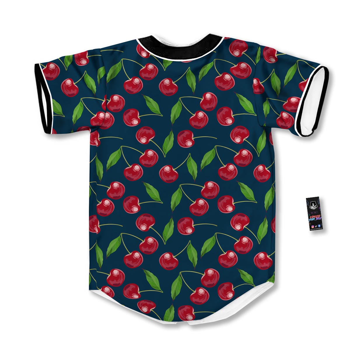 Cherry Red Print Pattern Baseball Jersey-grizzshop