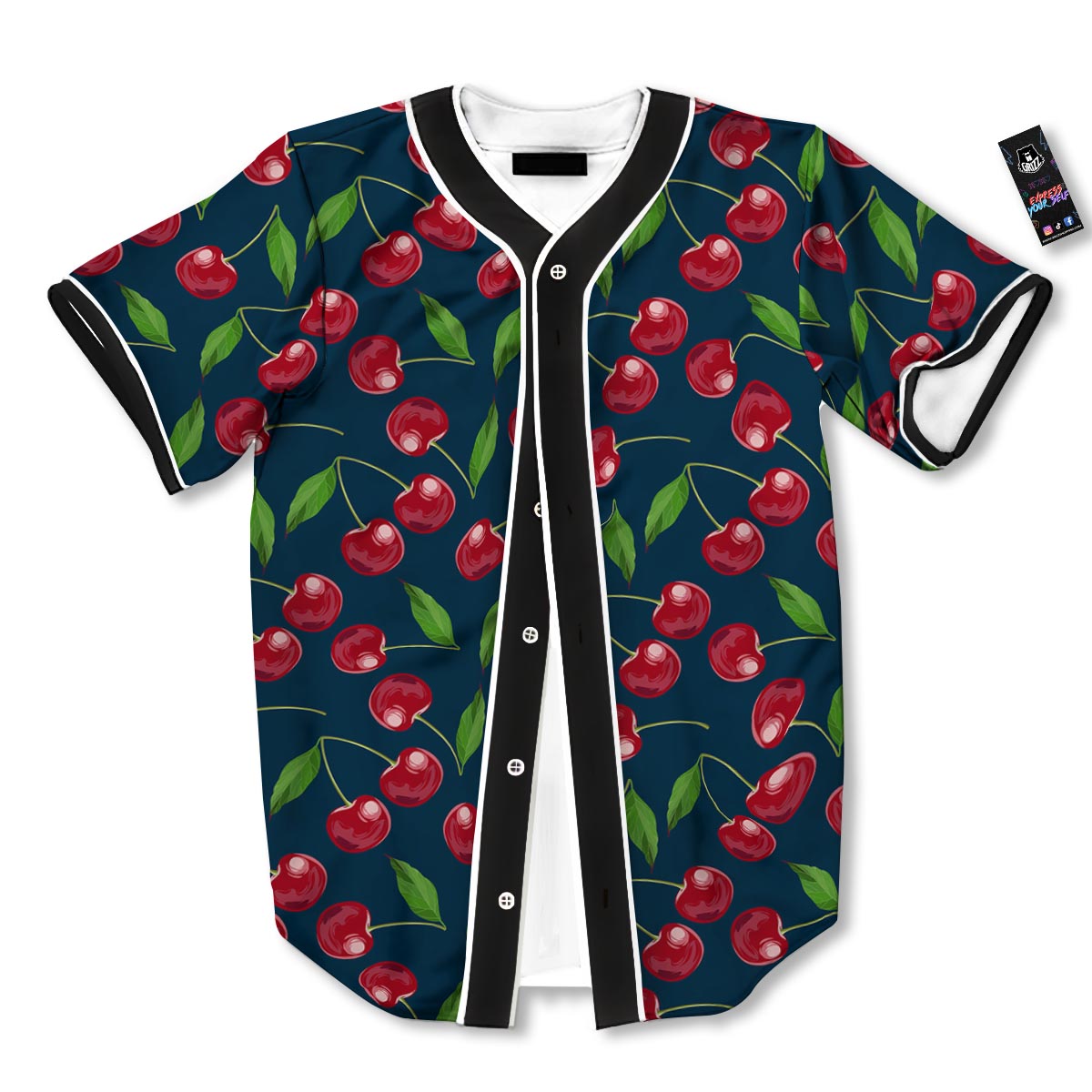 Cherry Red Print Pattern Baseball Jersey-grizzshop