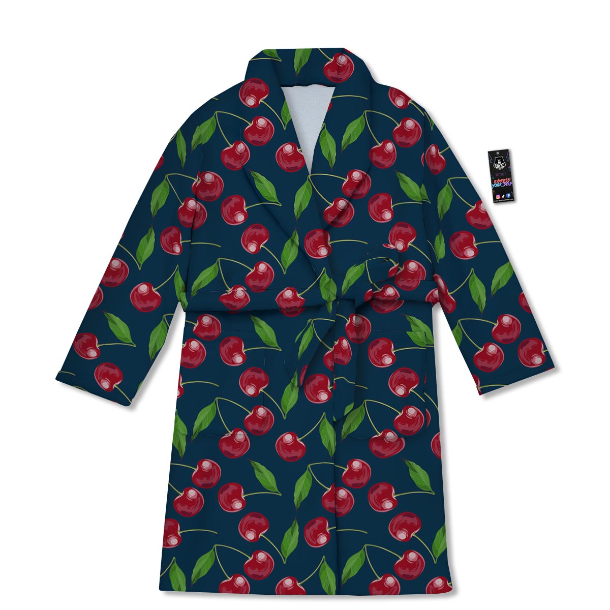 Cherry Red Print Pattern Bathrobe-grizzshop