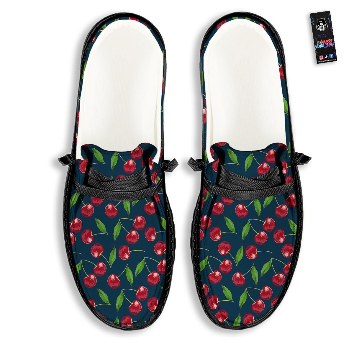 Cherry Red Print Pattern Black Loafers-grizzshop