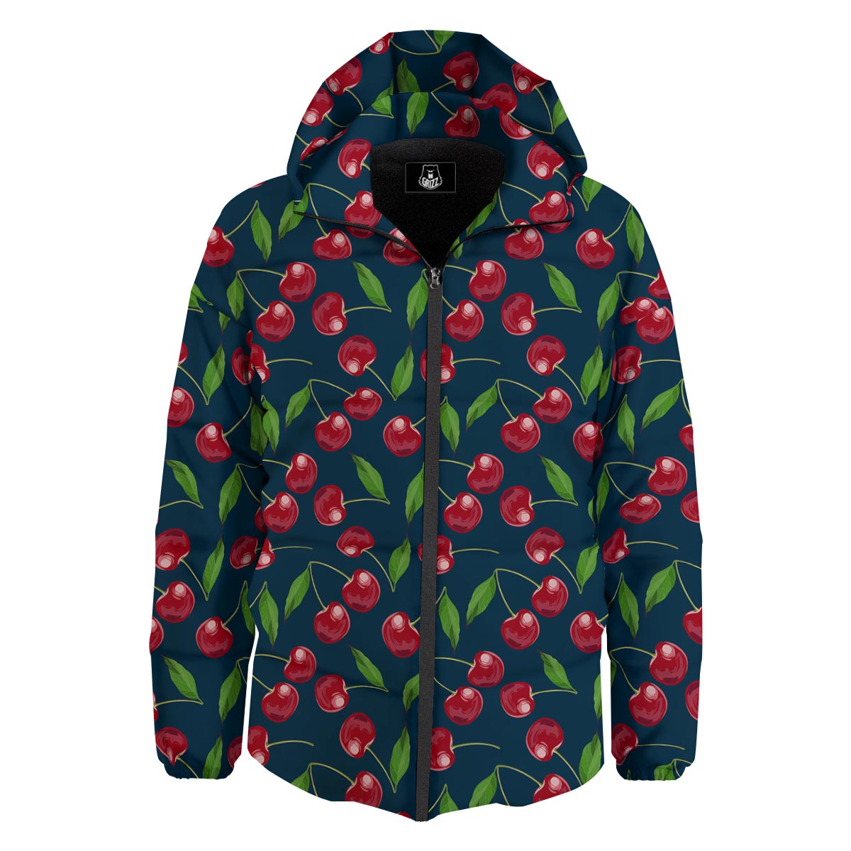 Cherry Red Print Pattern Down Jacket-grizzshop