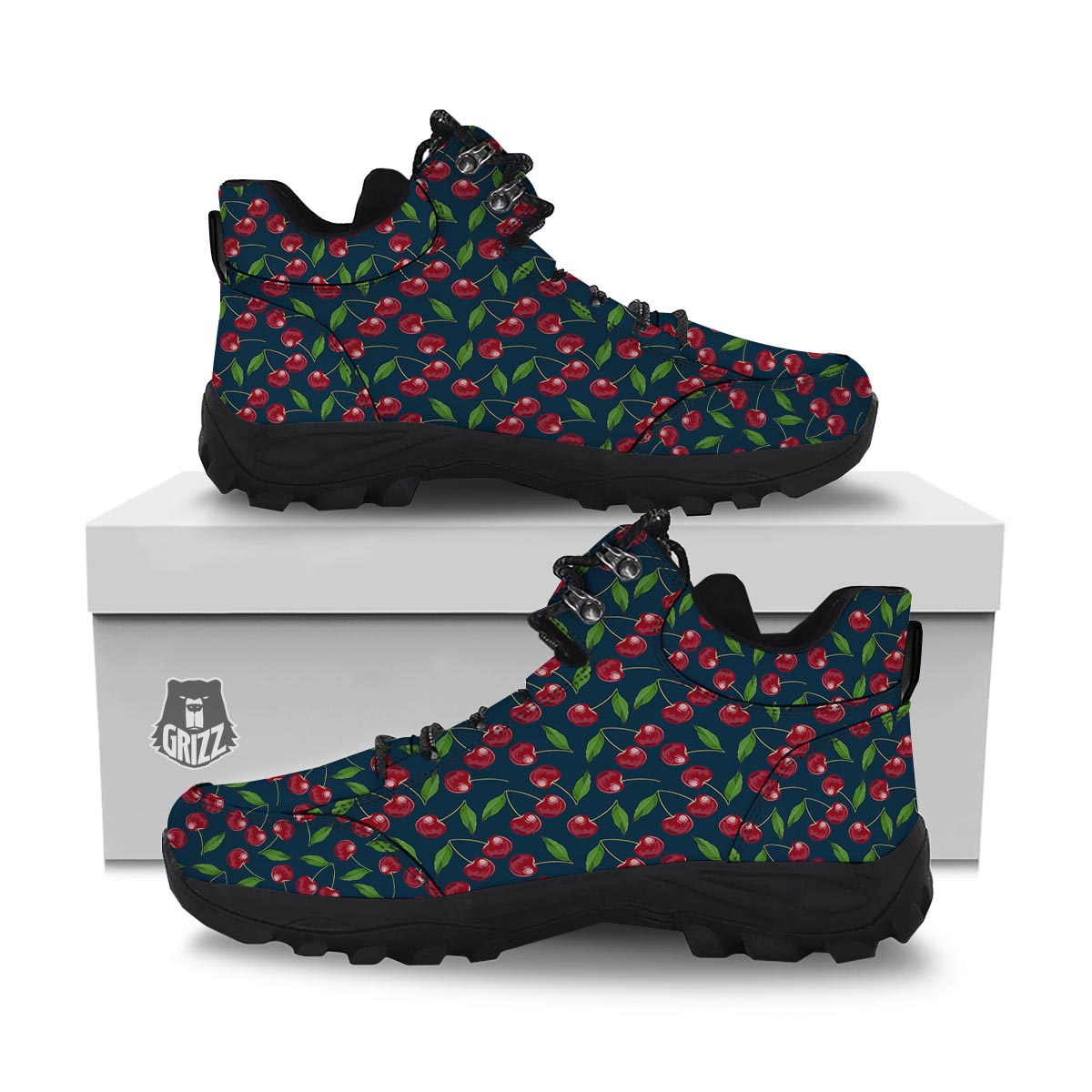 Cherry Red Print Pattern Hiking Shoes-grizzshop