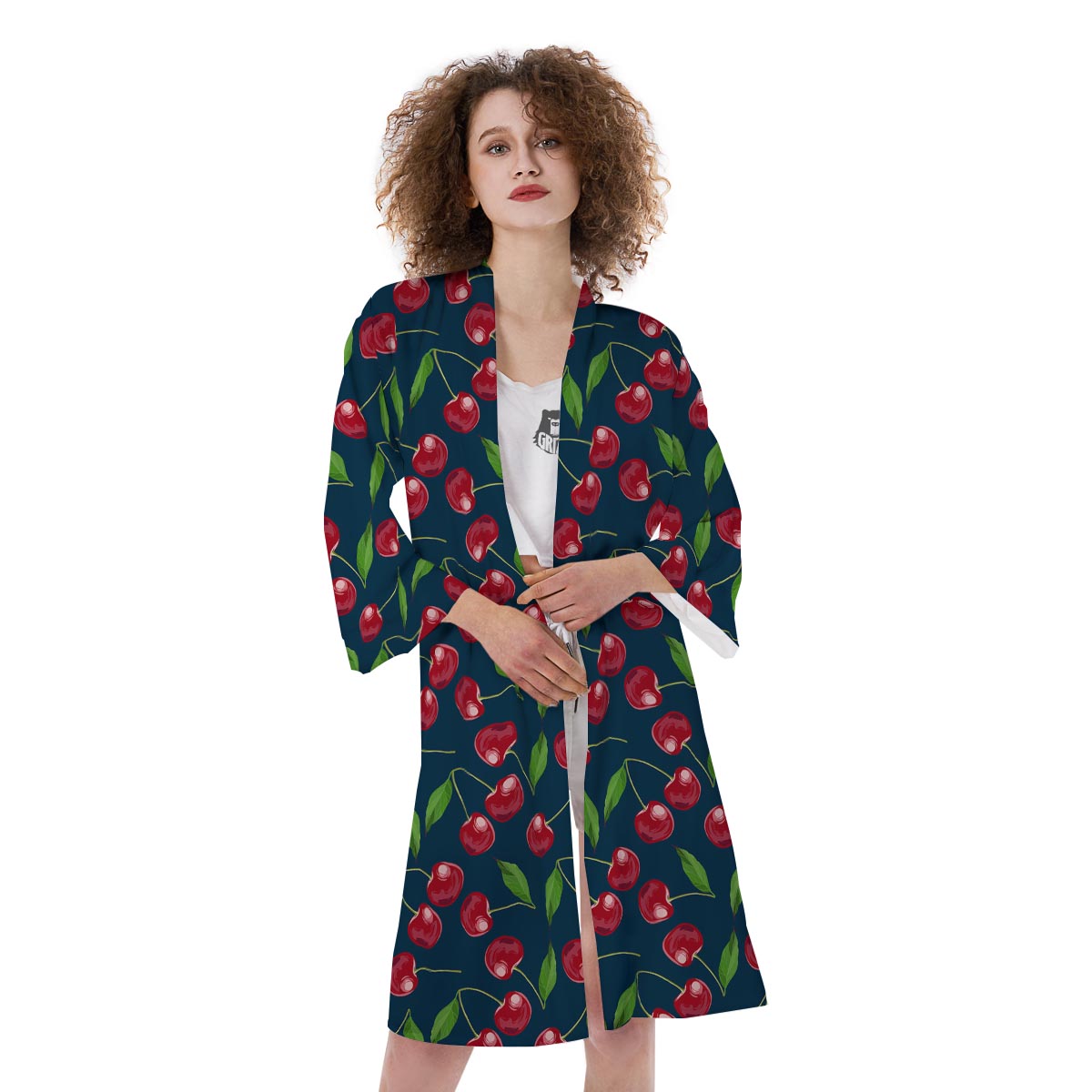 Cherry Red Print Pattern Kimono-grizzshop