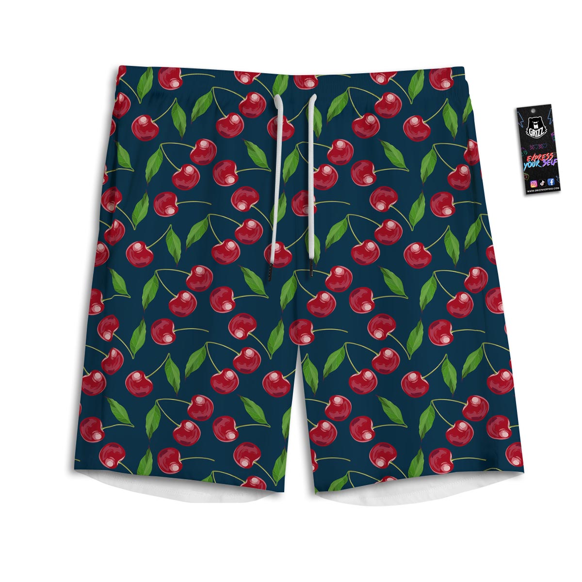 Cherry Red Print Pattern Men's Athletic Shorts-grizzshop