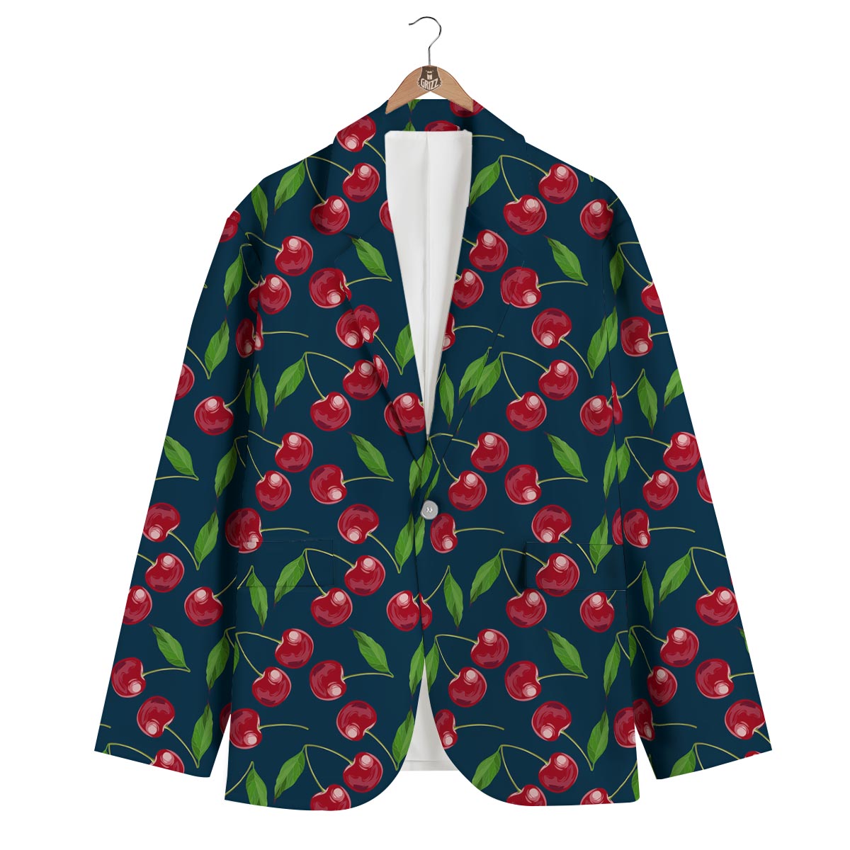 Cherry Red Print Pattern Men's Blazer-grizzshop