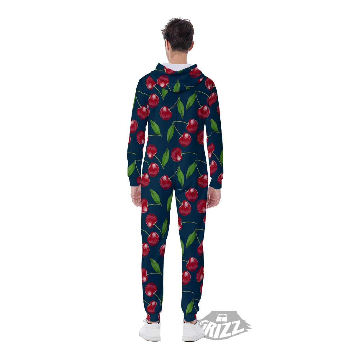 Cherry Red Print Pattern Men's Jumpsuit-grizzshop