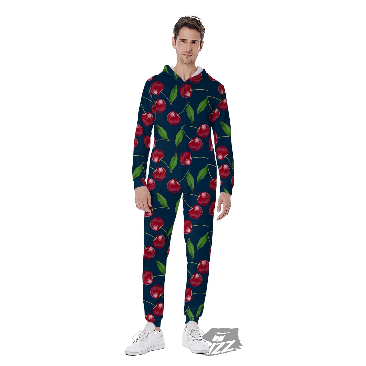 Cherry Red Print Pattern Men's Jumpsuit-grizzshop