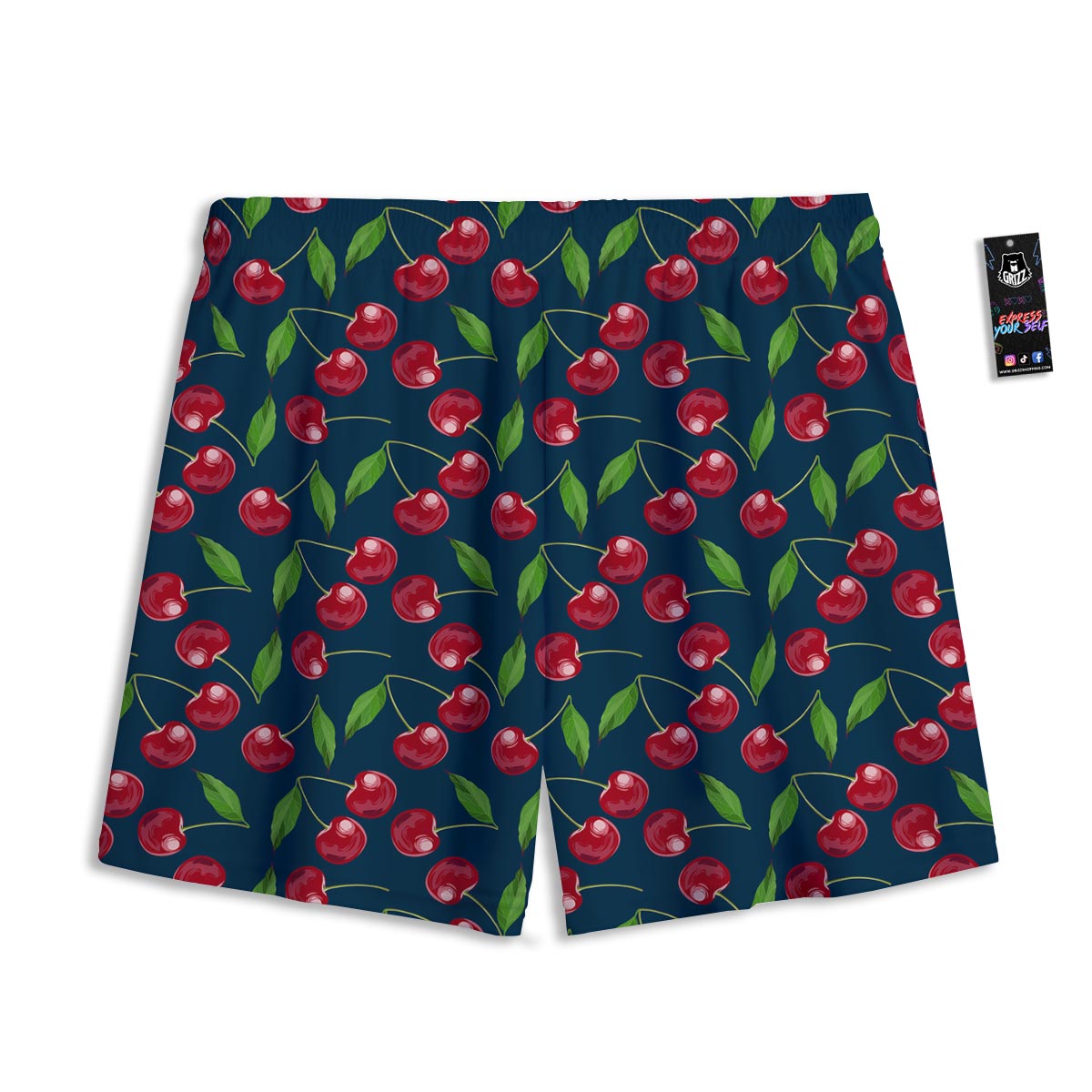 Cherry Red Print Pattern Mesh Shorts-grizzshop
