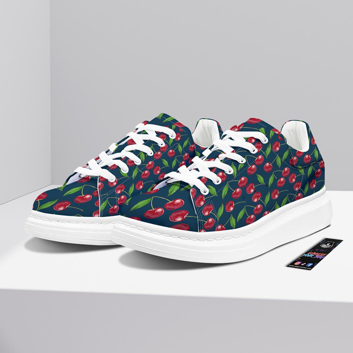 Cherry Red Print Pattern Platform Shoes-grizzshop