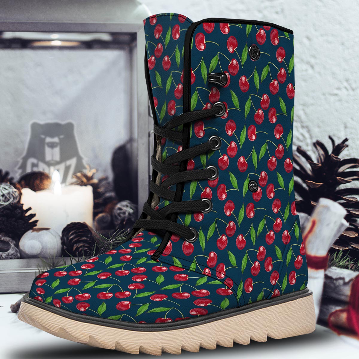 Cherry Red Print Pattern Snow Boots-grizzshop