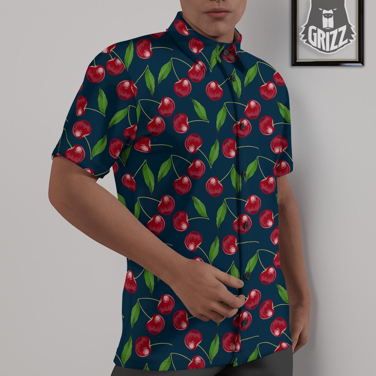 Cherry Red Print Pattern Untucked Shirts-grizzshop