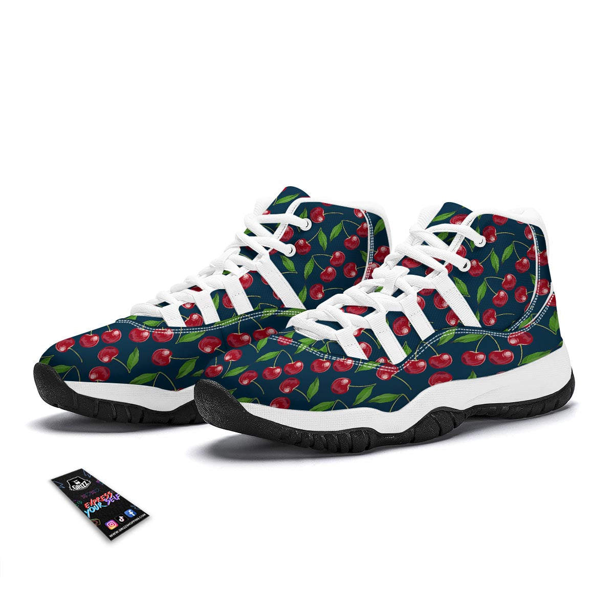 Cherry Red Print Pattern White Bball Shoes-grizzshop