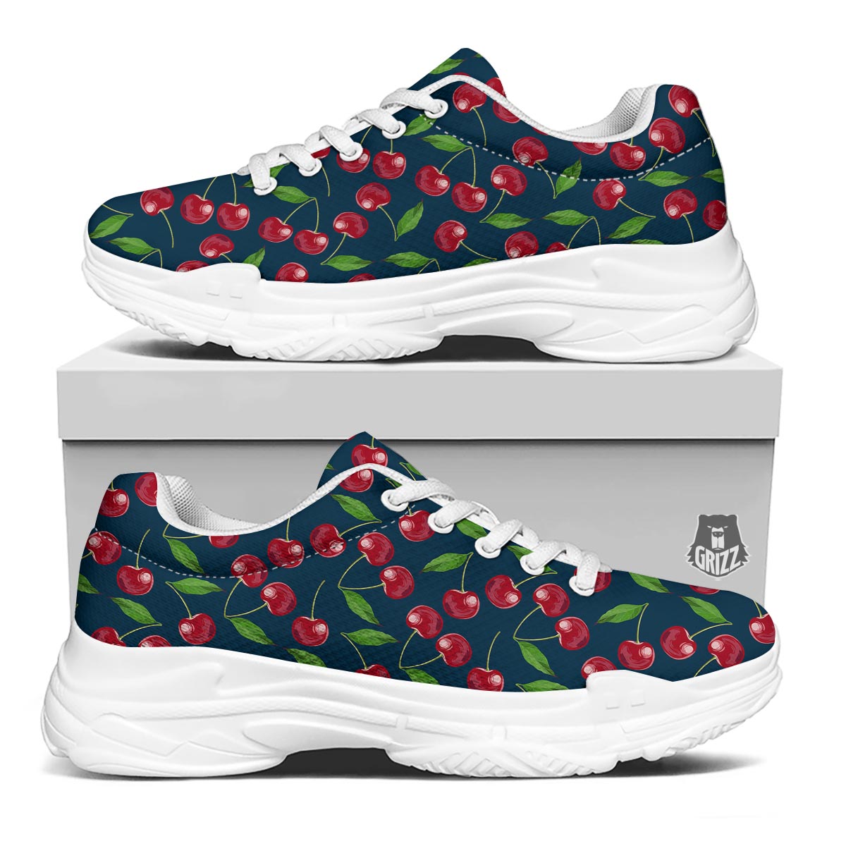 Cherry Red Print Pattern White Chunky Shoes-grizzshop