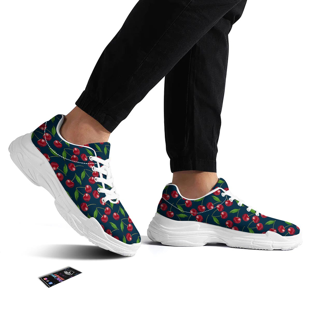 Cherry Red Print Pattern White Chunky Shoes-grizzshop
