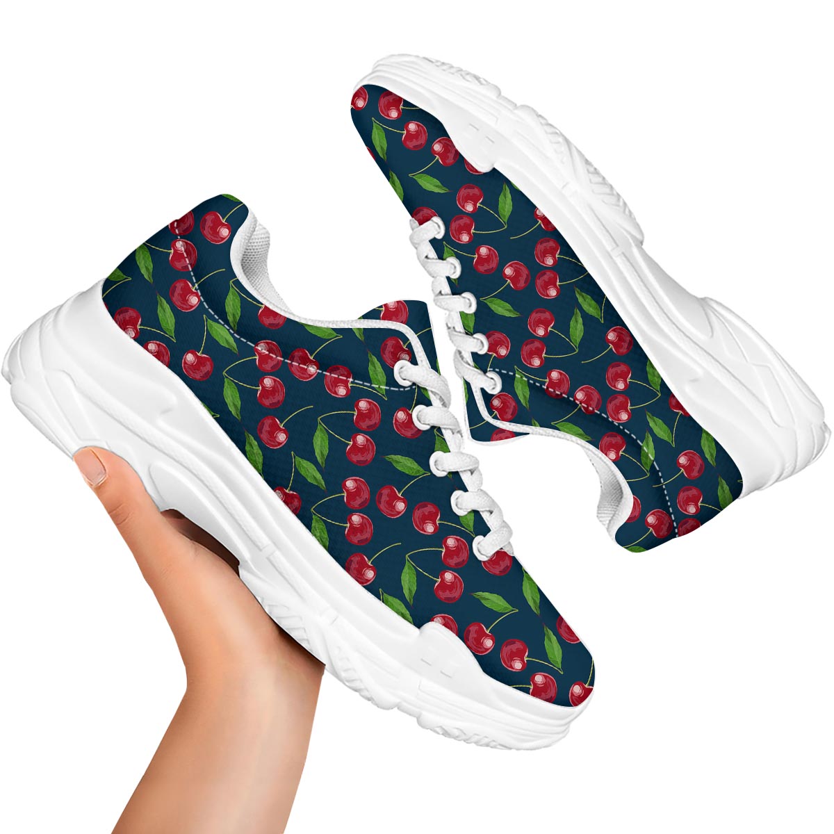 Cherry Red Print Pattern White Chunky Shoes-grizzshop