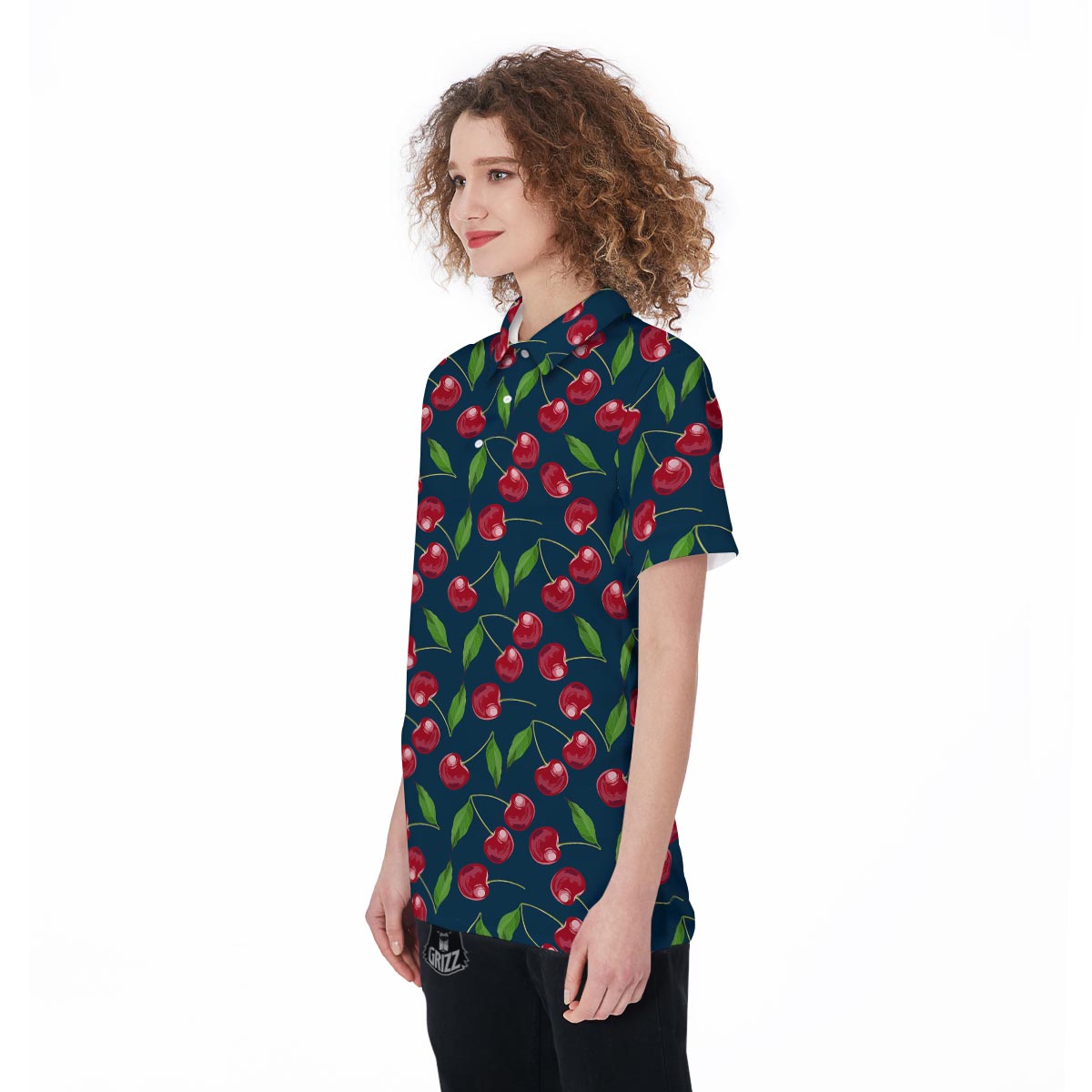 Cherry Red Print Pattern Women's Golf Shirts-grizzshop