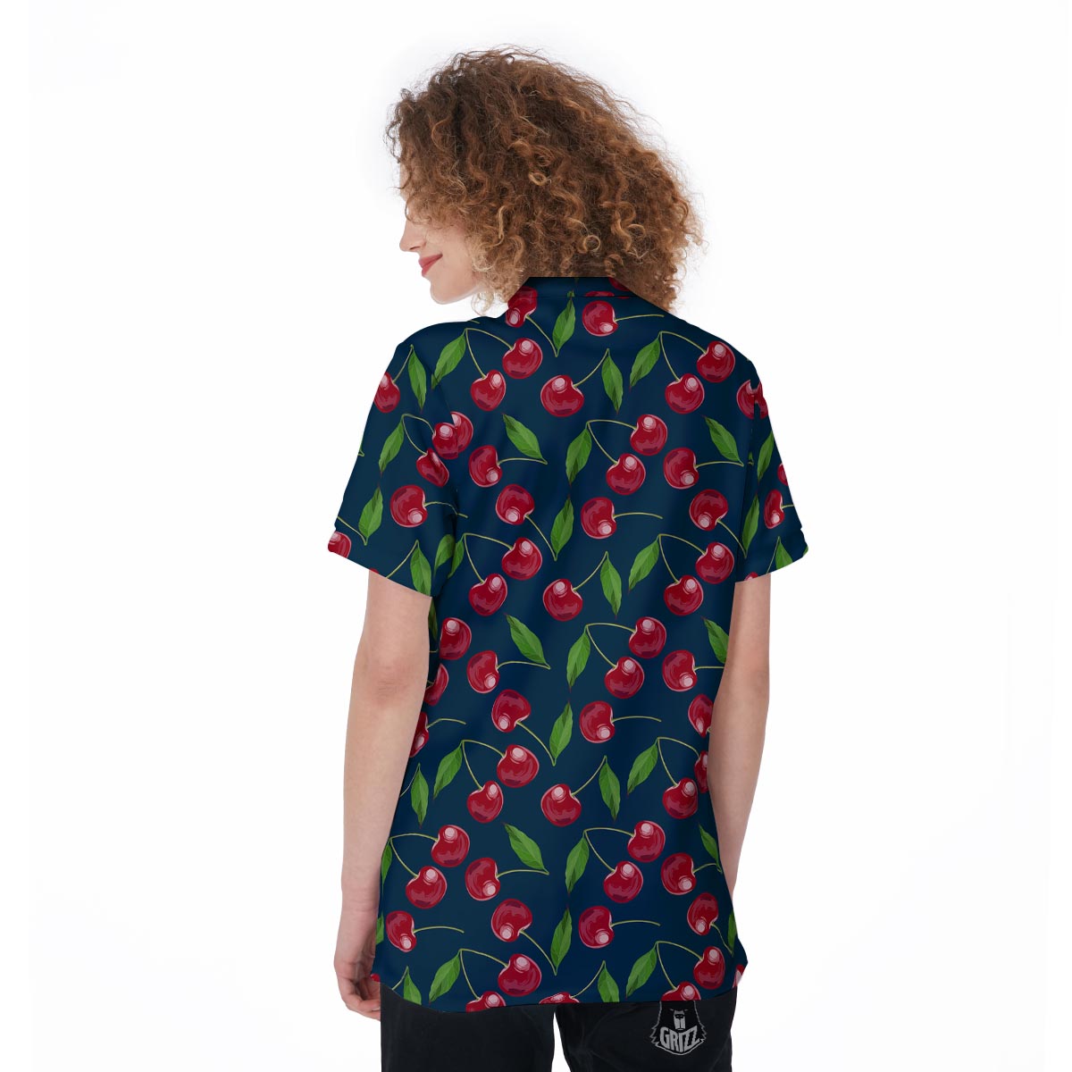 Cherry Red Print Pattern Women's Golf Shirts-grizzshop
