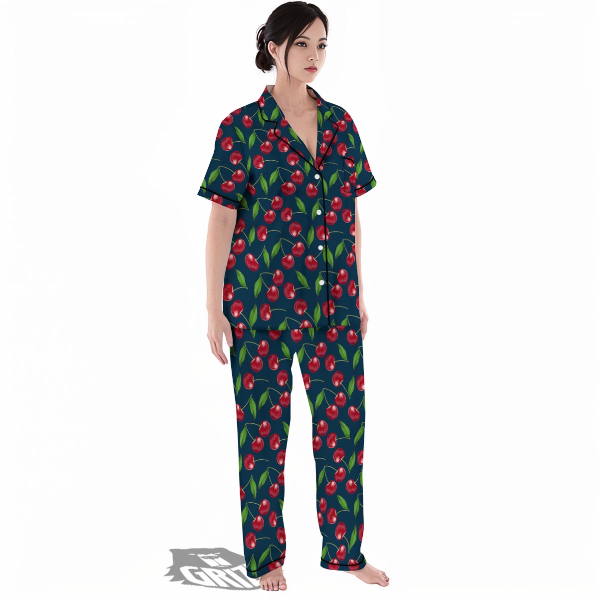 Cherry Red Print Pattern Women's Pajamas Set-grizzshop