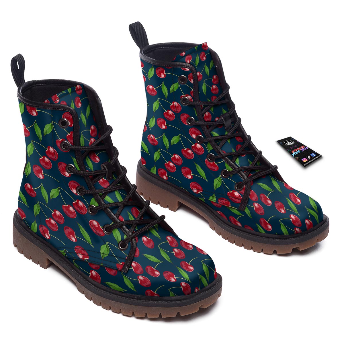 Cherry Red Print Pattern Work Boots-grizzshop