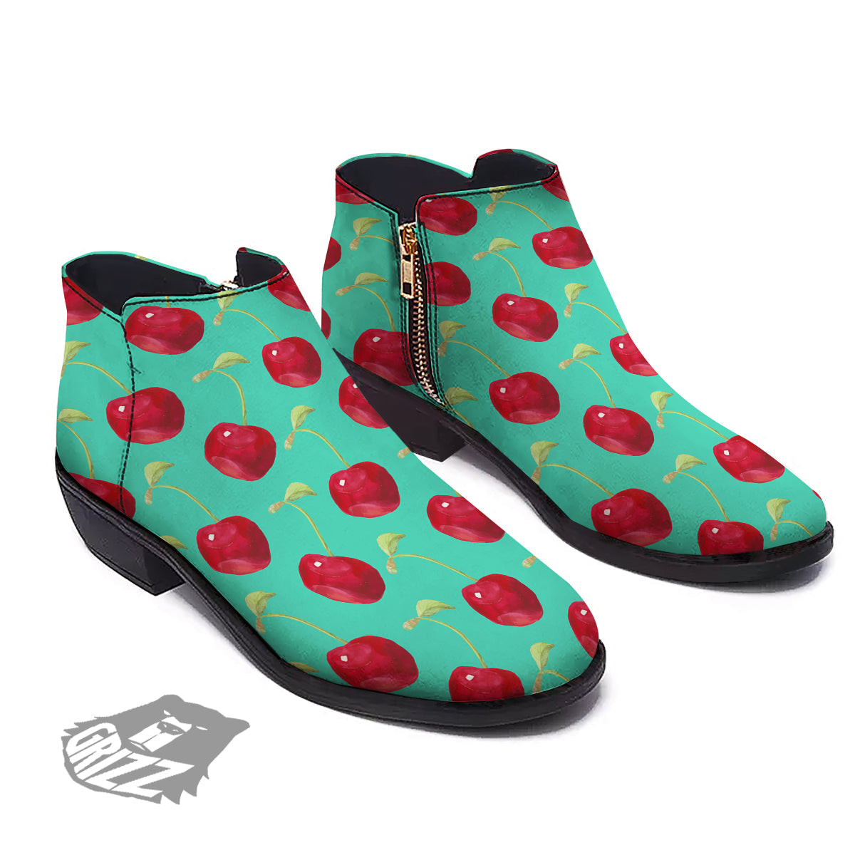 Cherry Watercolor Print Pattern Ankle Boots-grizzshop