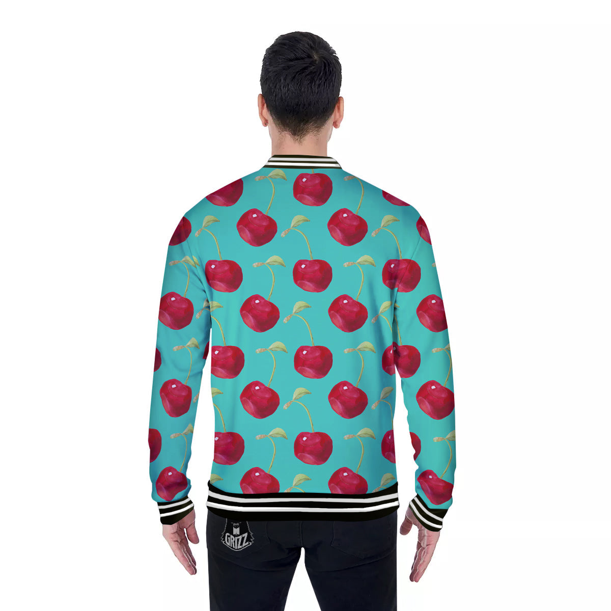 Cherry Watercolor Print Pattern Baseball Jacket-grizzshop