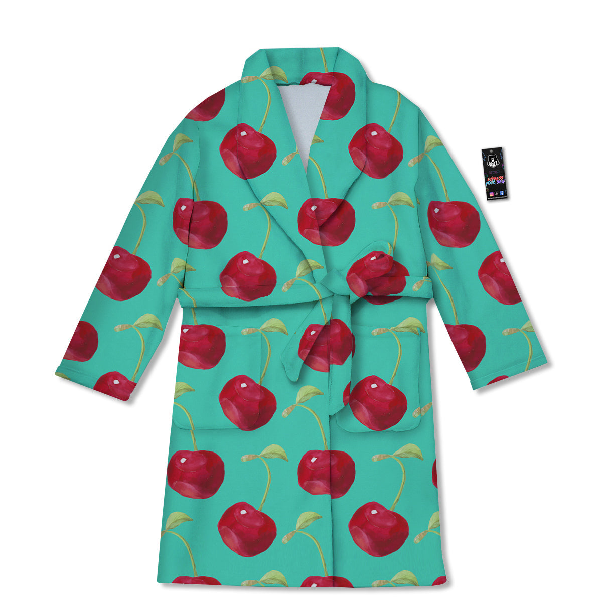 Cherry Watercolor Print Pattern Bathrobe-grizzshop