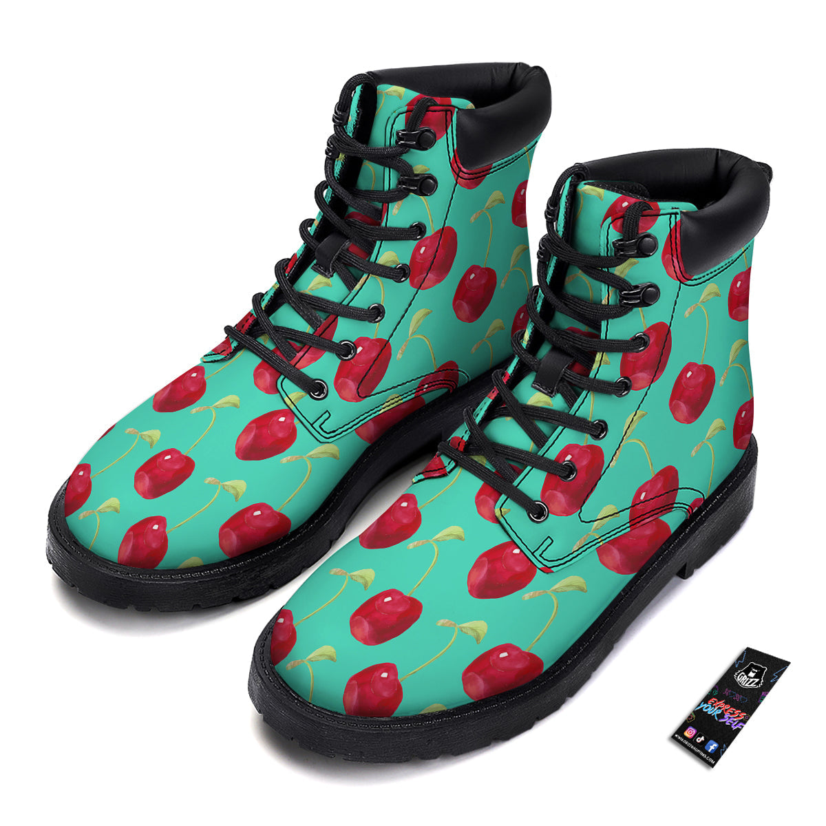 Cherry Watercolor Print Pattern Boots-grizzshop
