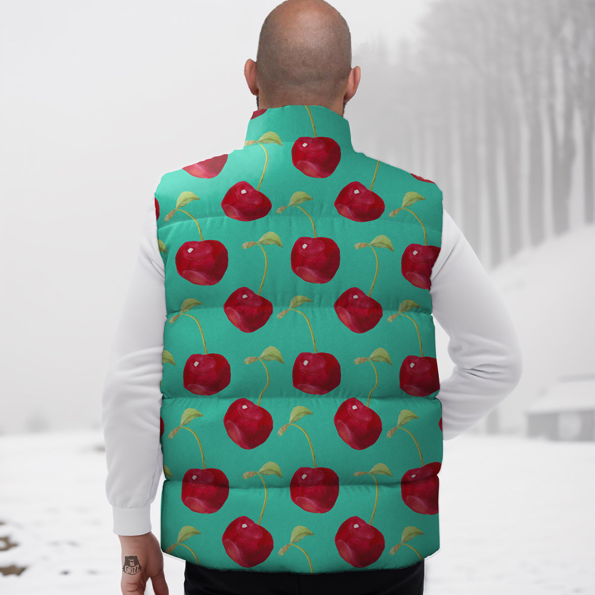 Cherry Watercolor Print Pattern Down Vest-grizzshop