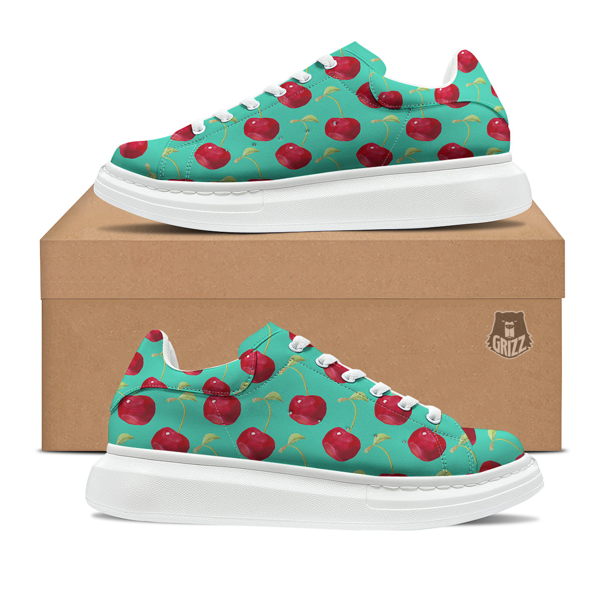 Cherry Watercolor Print Pattern Platform Shoes-grizzshop