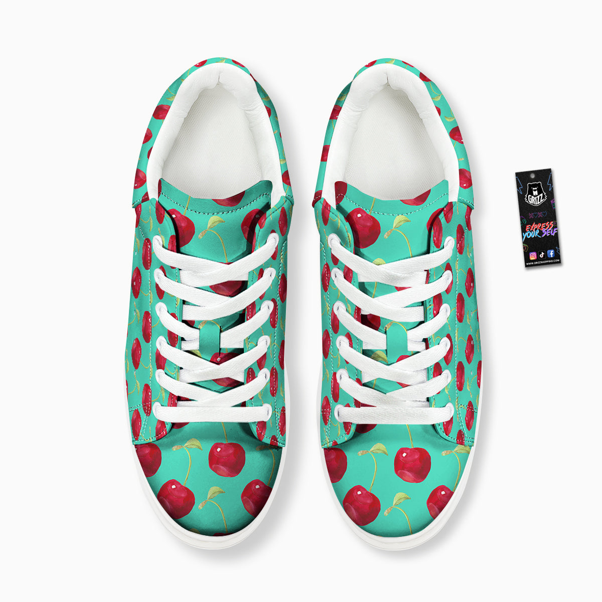 Cherry Watercolor Print Pattern Platform Shoes-grizzshop
