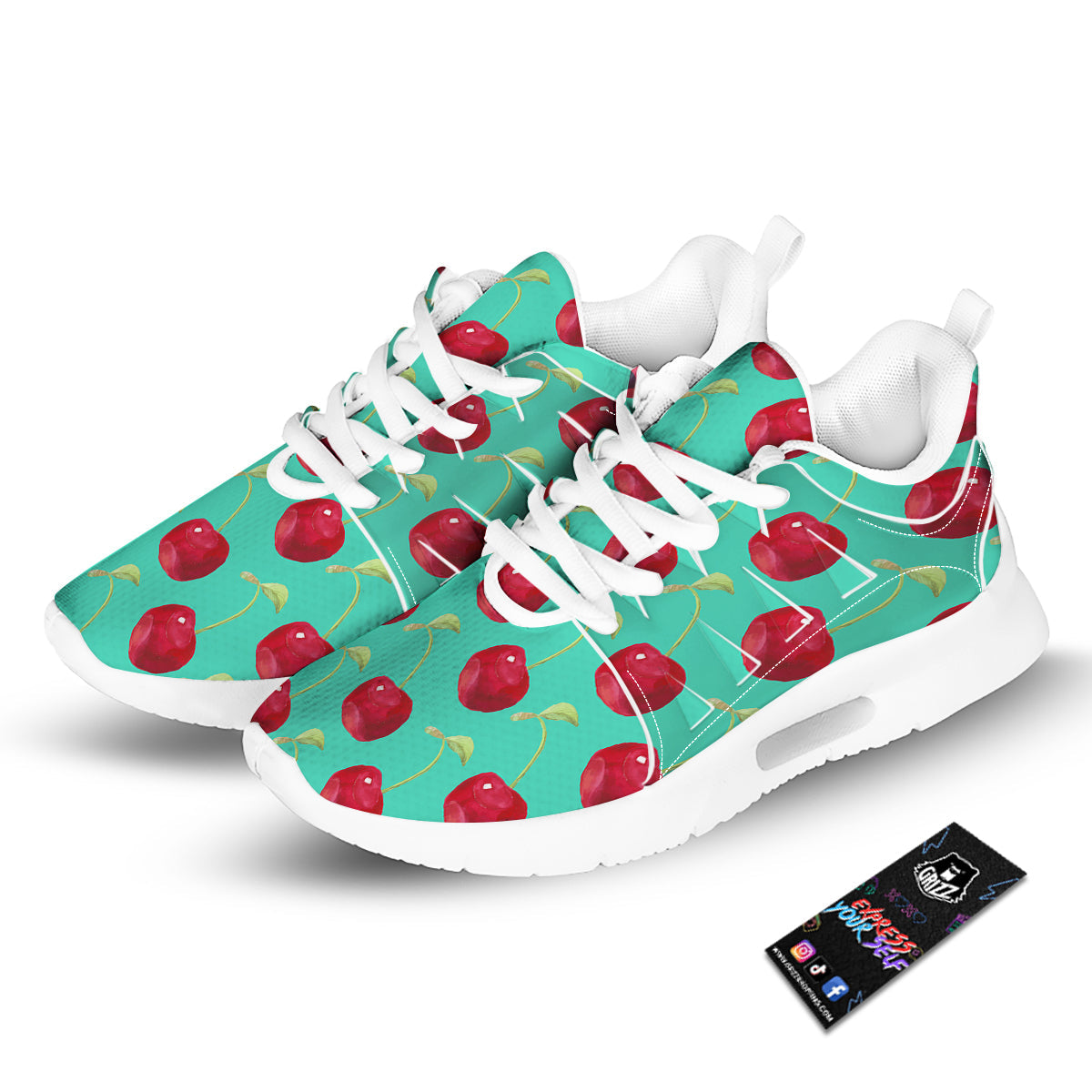Cherry Watercolor Print Pattern Tennis Shoes-grizzshop