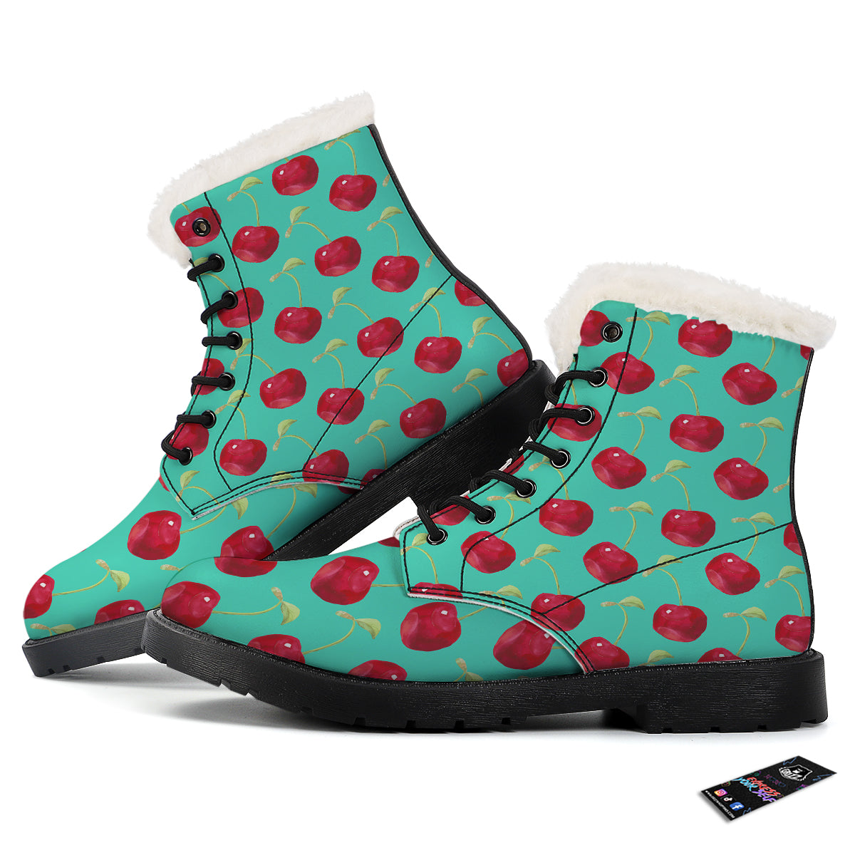Cherry Watercolor Print Pattern Winter Boots-grizzshop