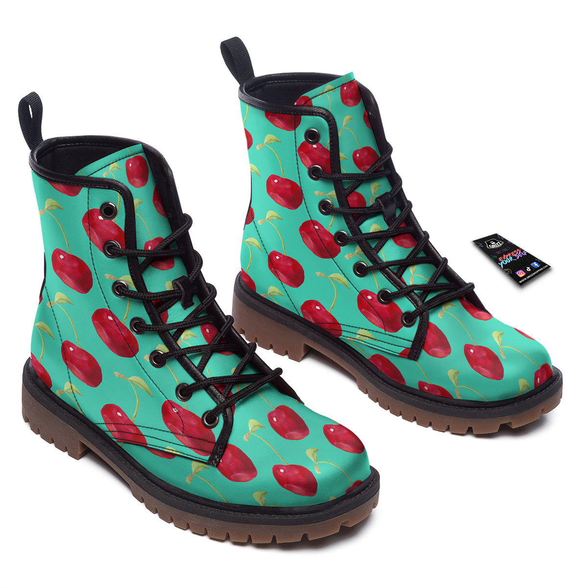 Cherry Watercolor Print Pattern Work Boots-grizzshop
