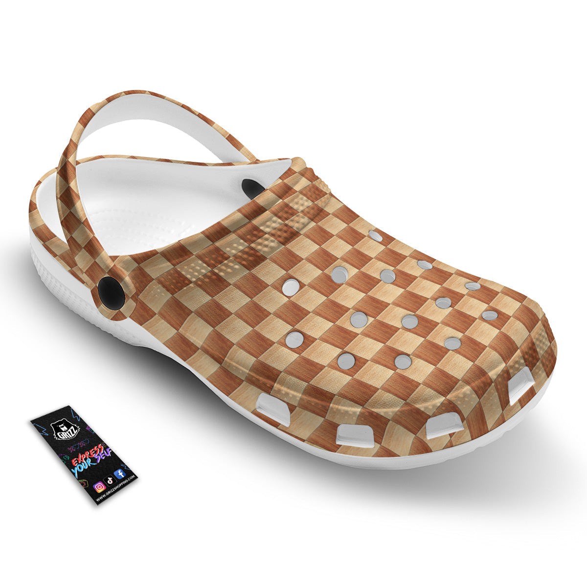 Chess Board Wood Print Pattern Clog-grizzshop