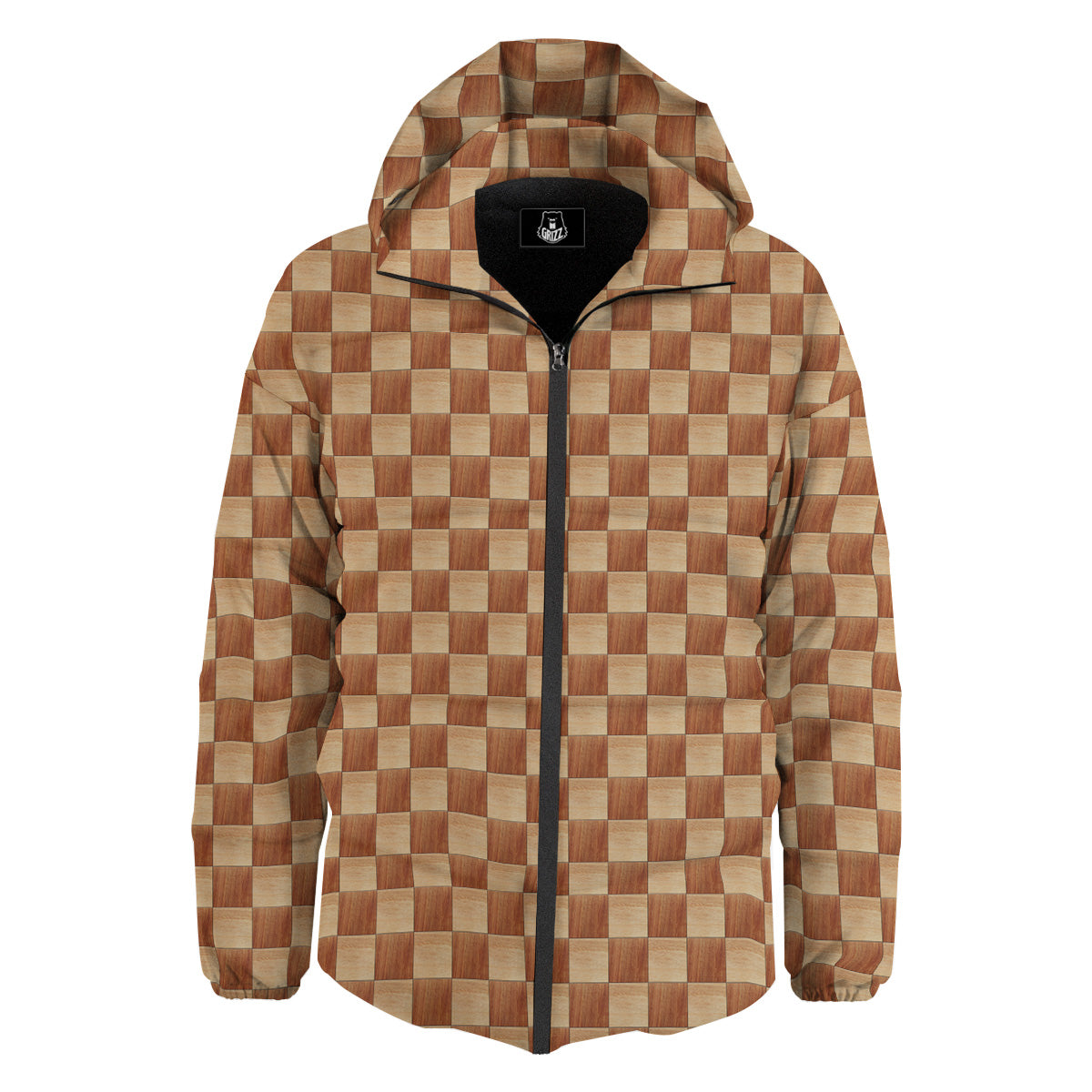 Chess Board Wood Print Pattern Down Jacket-grizzshop